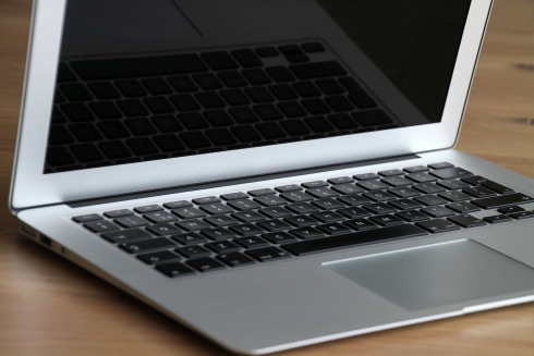 An open laptop with a blank screen 