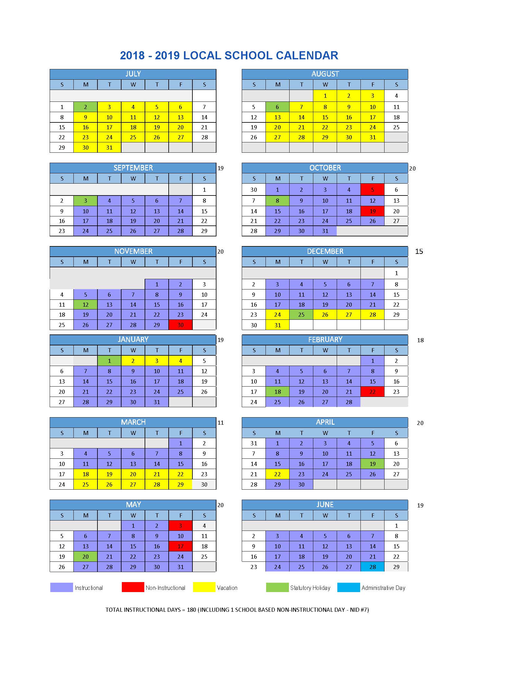2018/19 Local School Calendar