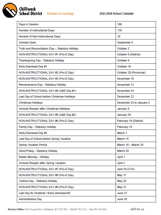 Local School Calendar Linear 2023/2024
