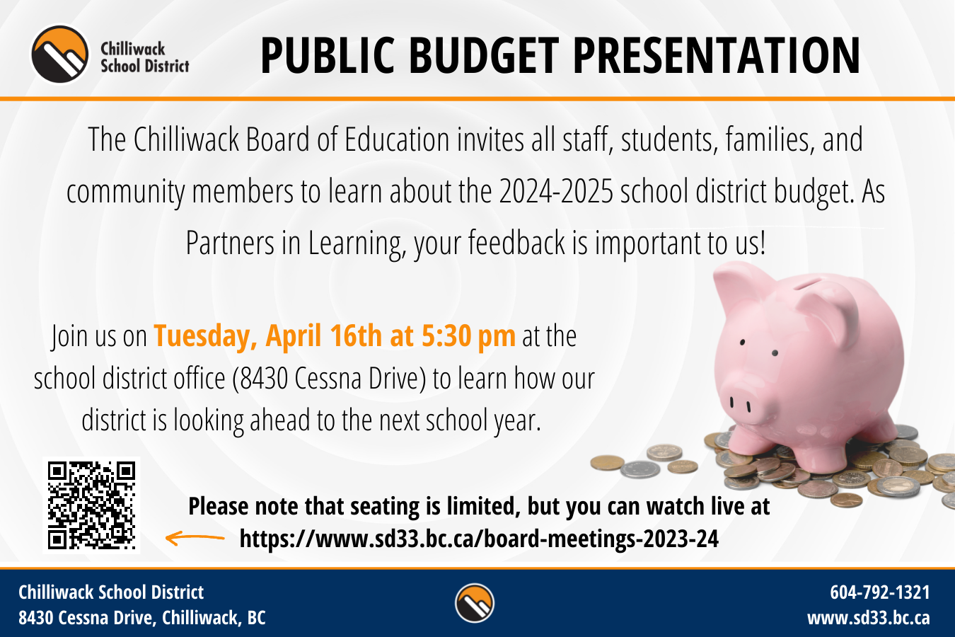 An advertisement for the Public Budget Presentation with the same information above