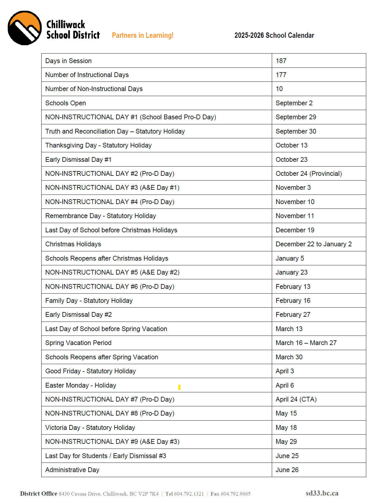 2025-2026 Linear School Calendar