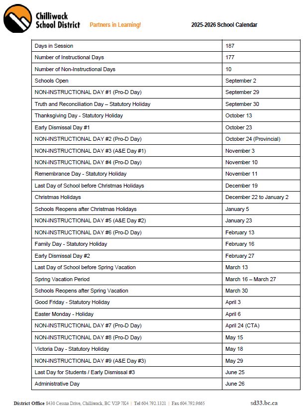 School Calendar Linear 2025/2026