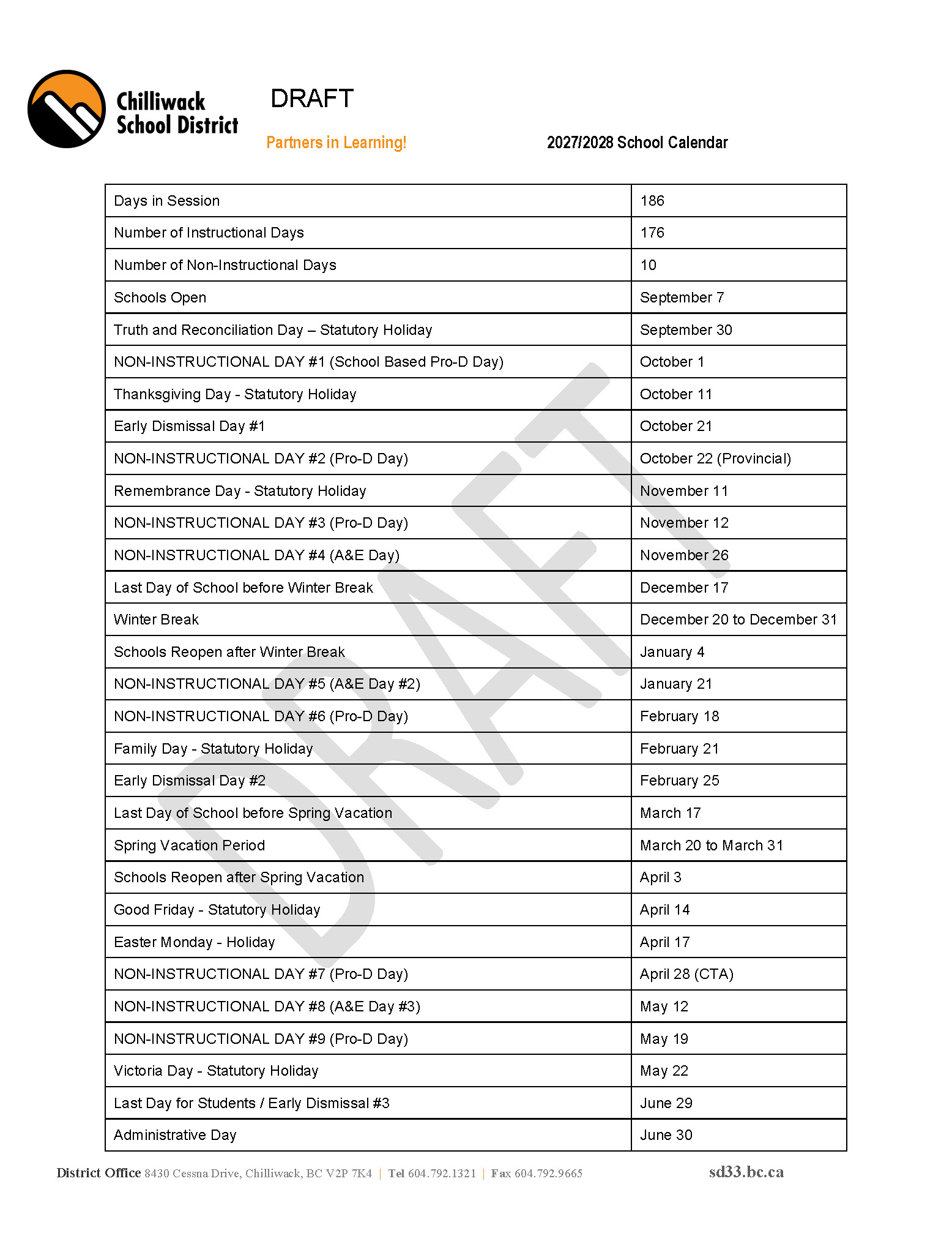 2027/2028 Linear School Calendar Draft 