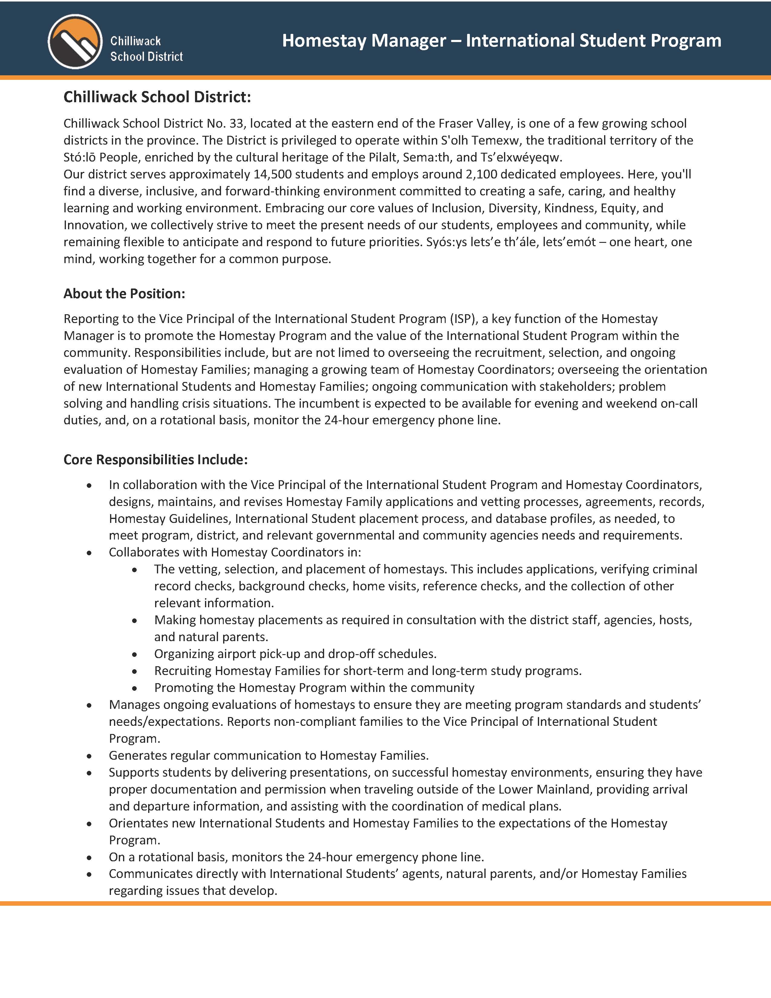 Homestay Job Posting