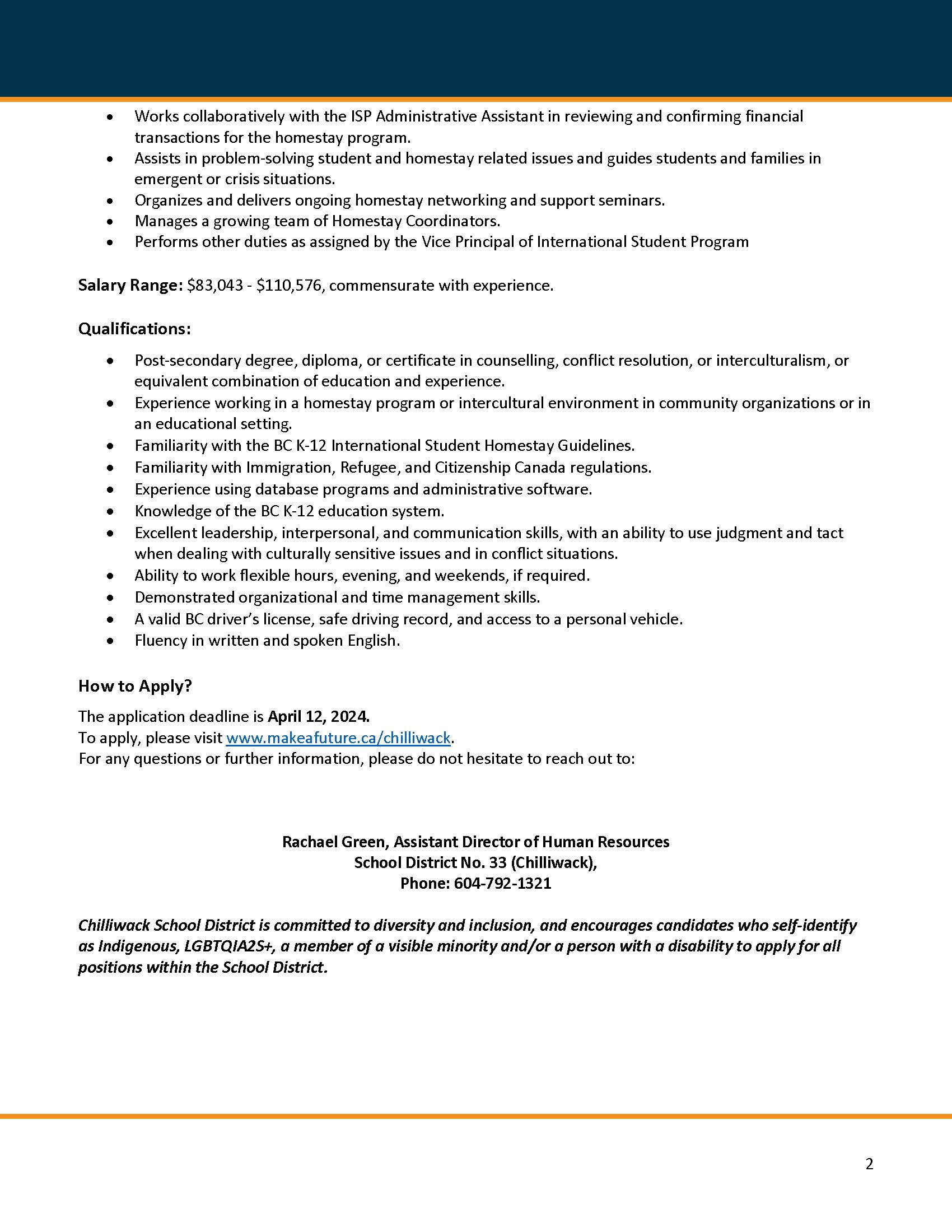Homestay Manager Job Posting