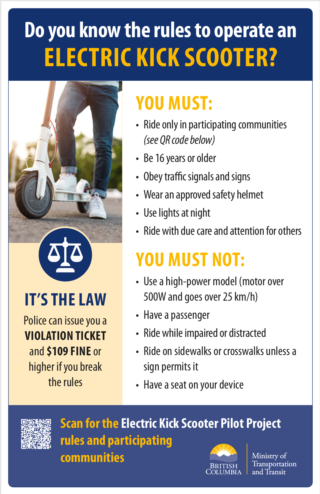 A poster with rules about electric kick scooters