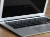 An open laptop with a blank screen 